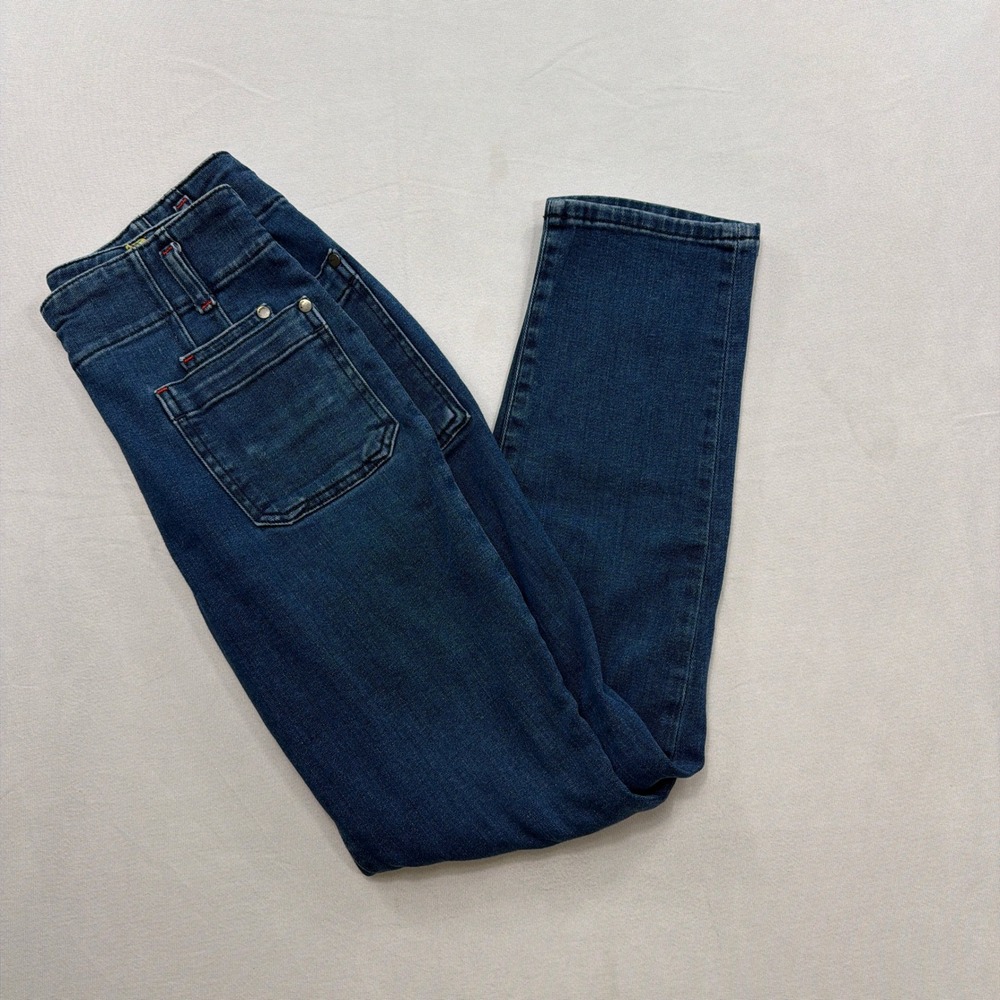 Maeve Jeans High Rise Patch Pocket Straight Leg Blue Denim Womens 28
